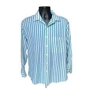 Arrow Criterion Striped Button Up Shirt Turquoise White Vintage 80s